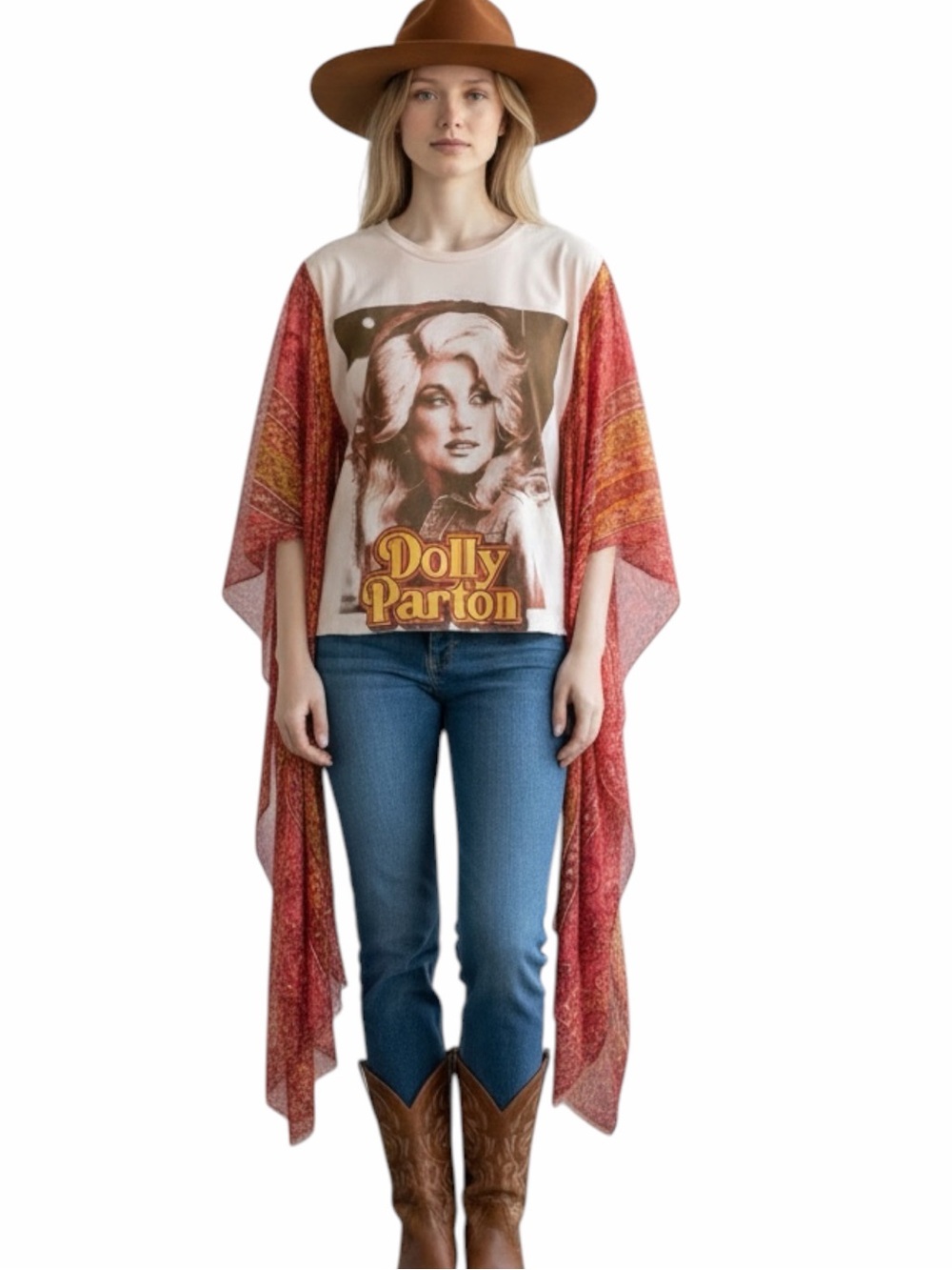 0065. One of a kind Custom Dolly Parton Poncho Top